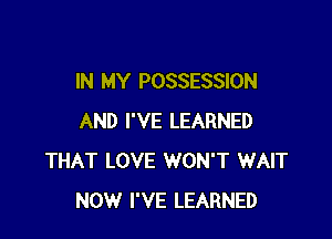 IN MY POSSESSION

AND I'VE LEARNED
THAT LOVE WON'T WAIT
NOW I'VE LEARNED