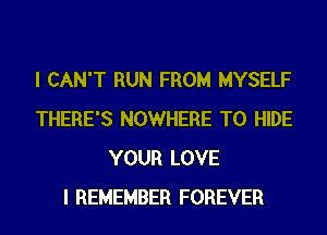 I CAN'T RUN FROM MYSELF
THERE'S NOWHERE T0 HIDE
YOUR LOVE
I REMEMBER FOREVER