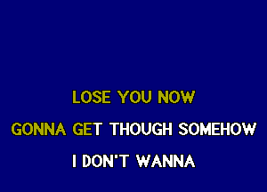 LOSE YOU NOW
GONNA GET THOUGH SOMEHOW
I DON'T WANNA