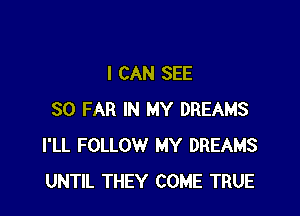 I CAN SEE

SO FAR IN MY DREAMS
I'LL FOLLOW MY DREAMS
UNTIL THEY COME TRUE