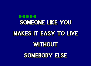 SOMEONE LIKE YOU

MAKES IT EASY TO LIVE
WITHOUT
SOMEBODY ELSE