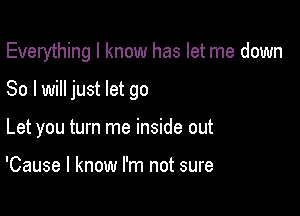 Everything I know has let me down

So I will just let go
Let you turn me inside out

'Cause I know I'm not sure