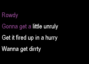 Rowdy

Gonna get a little unruly

Get it fired up in a hurry
Wanna get dirrty