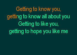 Getting to know you,
getting to know all about you
Getting to like you,

getting to hope you like me