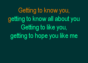 Getting to know you,
getting to know all about you
Getting to like you,

getting to hope you like me