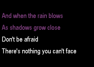 And when the rain blows
As shadows grow close
Don't be afraid

There's nothing you can't face