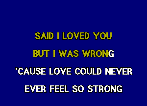 SAID I LOVED YOU

BUT I WAS WRONG
'CAUSE LOVE COULD NEVER
EVER FEEL SO STRONG