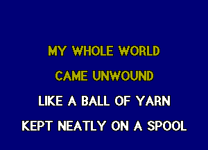 MY WHOLE WORLD

CAME UNWOUND
LIKE A BALL 0F YARN
KEPT NEATLY ON A SPOOL