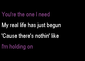 You're the one I need

My real life has just begun

'Cause there's nothin' like

I'm holding on