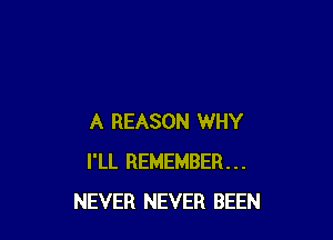 A REASON WHY
I'LL REMEMBER...
NEVER NEVER BEEN