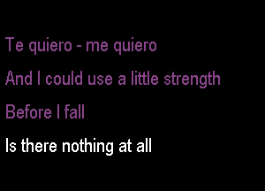 Te quiero - me quiero

And I could use a little strength

Before I fall

Is there nothing at all