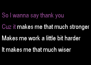 So I wanna say thank you
Cuz it makes me that much stronger
Makes me work a little bit harder

It makes me that much wiser