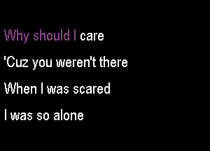 Why should I care

'Cuz you weren't there

When I was scared

I was so alone