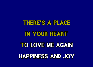 THERE'S A PLACE

IN YOUR HEART
TO LOVE ME AGAIN
HAPPINESS AND JOY