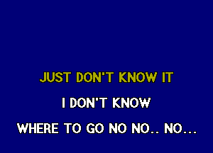 JUST DON'T KNOW IT
I DON'T KNOW
WHERE TO GO N0 N0.. N0...