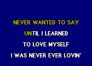 NEVER WANTED TO SAY

UNTIL I LEARNED
TO LOVE MYSELF
I WAS NEVER EVER LOVIN'