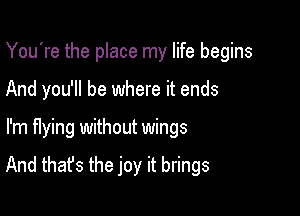 You're the place my life begins
And you'll be where it ends

I'm flying without wings

And that's the joy it brings