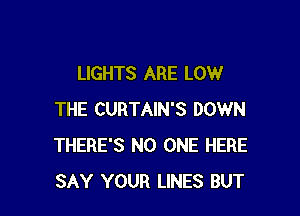 LIGHTS ARE LOW

THE CURTAIN'S DOWN
THERE'S NO ONE HERE
SAY YOUR LINES BUT