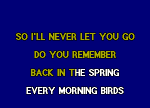 SO I'LL NEVER LET YOU GO

DO YOU REMEMBER
BACK IN THE SPRING
EVERY MORNING BIRDS