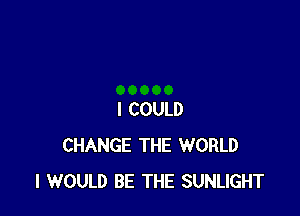 I COULD
CHANGE THE WORLD
I WOULD BE THE SUNLIGHT