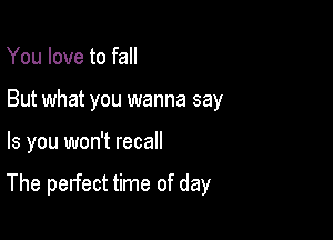 You love to fall

But what you wanna say

ls you won't recall

The perfect time of day