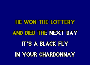 HE WON THE LOTTERY

AND DIED THE NEXT DAY
IT'S A BLACK FLY
IN YOUR CHARDONNAY