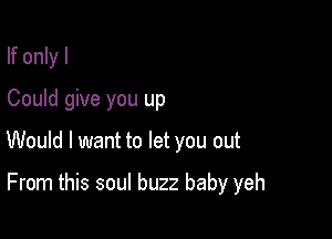 If only I
Could give you up

Would I want to let you out

From this soul buzz baby yeh