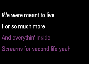 We were meant to live
For so much more

And everythin' inside

Screams for second life yeah