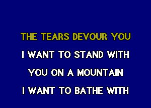THE TEARS DEVOUR YOU

I WANT TO STAND WITH
YOU ON A MOUNTAIN
I WANT TO BATHE WITH