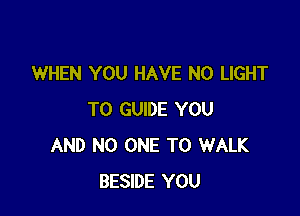 WHEN YOU HAVE NO LIGHT

T0 GUIDE YOU
AND NO ONE TO WALK
BESIDE YOU