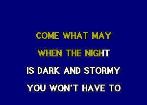 COME WHAT MAY

WHEN THE NIGHT
IS DARK AND STORMY
YOU WON'T HAVE TO