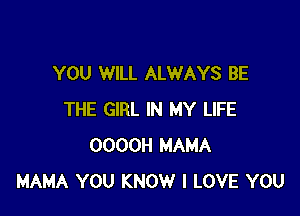 YOU WILL ALWAYS BE

THE GIRL IN MY LIFE
OOOOH MAMA
MAMA YOU KNOW I LOVE YOU