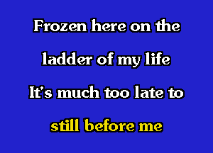 Frozen here on the
ladder of my life
It's much too late to

still before me