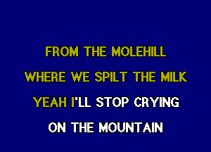 FROM THE MOLEHILL
WHERE WE SPILT THE MILK
YEAH I'LL STOP CRYING

ON THE MOUNTAIN l