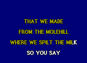 THAT WE MADE

FROM THE MOLEHILL
WHERE WE SPILT THE MILK
SO YOU SAY