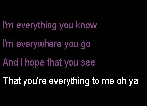 I'm everything you know
I'm everywhere you go

And I hope that you see

That you're everything to me oh ya