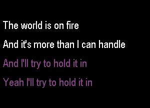 The world is on fire

And it's more than I can handle

And I'll try to hold it in
Yeah I'll try to hold it in