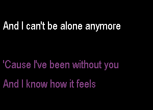 And I can't be alone anymore

'Cause I've been without you

And I know how it feels