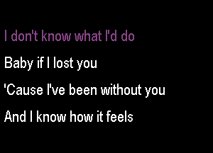 I don't know what I'd do
Baby ifl lost you

'Cause I've been without you

And I know how it feels