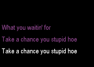 What you waitin' for

Take a chance you stupid hoe

Take a chance you stupid hoe