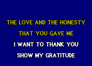 THE LOVE AND THE HONESTY
THAT YOU GAVE ME
I WANT TO THANK YOU
SHOW MY GRATITUDE