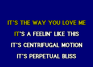 IT'S THE WAY YOU LOVE ME
IT'S A FEELIN' LIKE THIS
IT'S CENTRIFUGAL MOTION
IT'S PERPETUAL BLISS