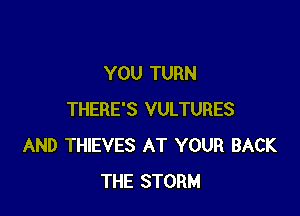 YOU TURN

THERE'S VULTURES
AND THIEVES AT YOUR BACK
THE STORM