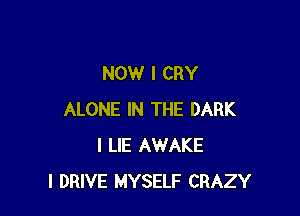 NOW I CRY

ALONE IN THE DARK
I LIE AWAKE
I DRIVE MYSELF CRAZY