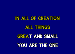 IN ALL OF CREATION

ALL THINGS
GREAT AND SMALL
YOU ARE THE ONE