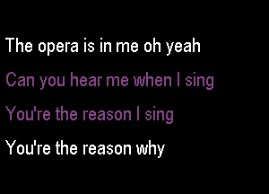 The opera is in me oh yeah

Can you hear me when I sing
You're the reason I sing

You're the reason why
