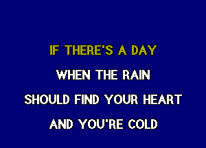 IF THERE'S A DAY

WHEN THE RAIN
SHOULD FIND YOUR HEART
AND YOU'RE COLD