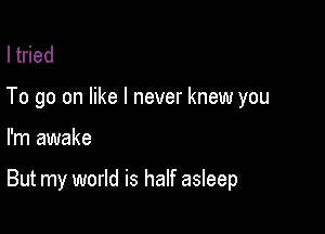 ltried

To go on like I never knew you

I'm awake

But my world is half asleep