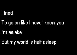 ltried

To go on like I never knew you

I'm awake

But my world is half asleep