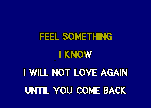 FEEL SOMETHING

I KNOW
I WILL NOT LOVE AGAIN
UNTIL YOU COME BACK